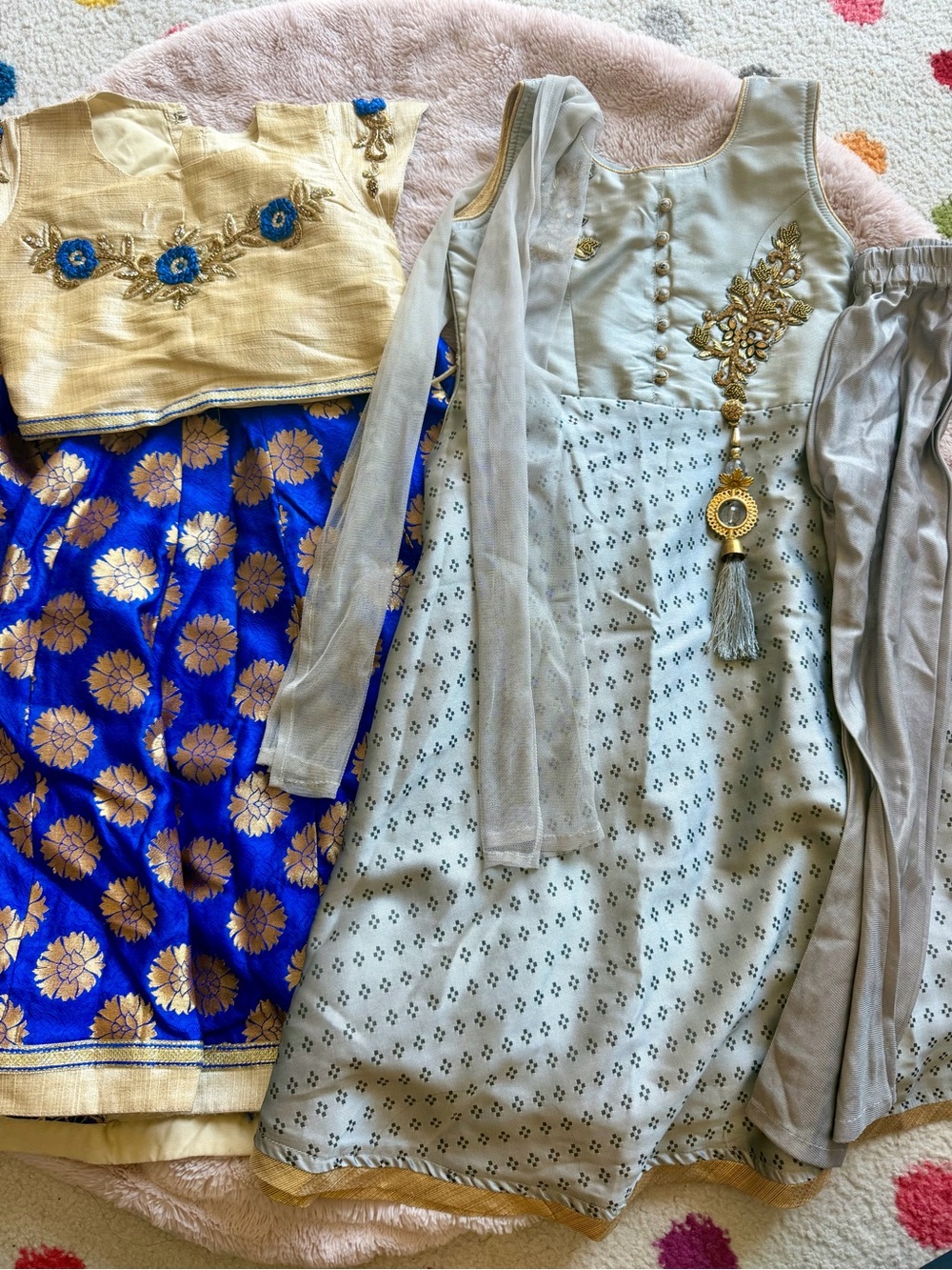 Girls Gray Anarkali Dress and Girls Blue Choli